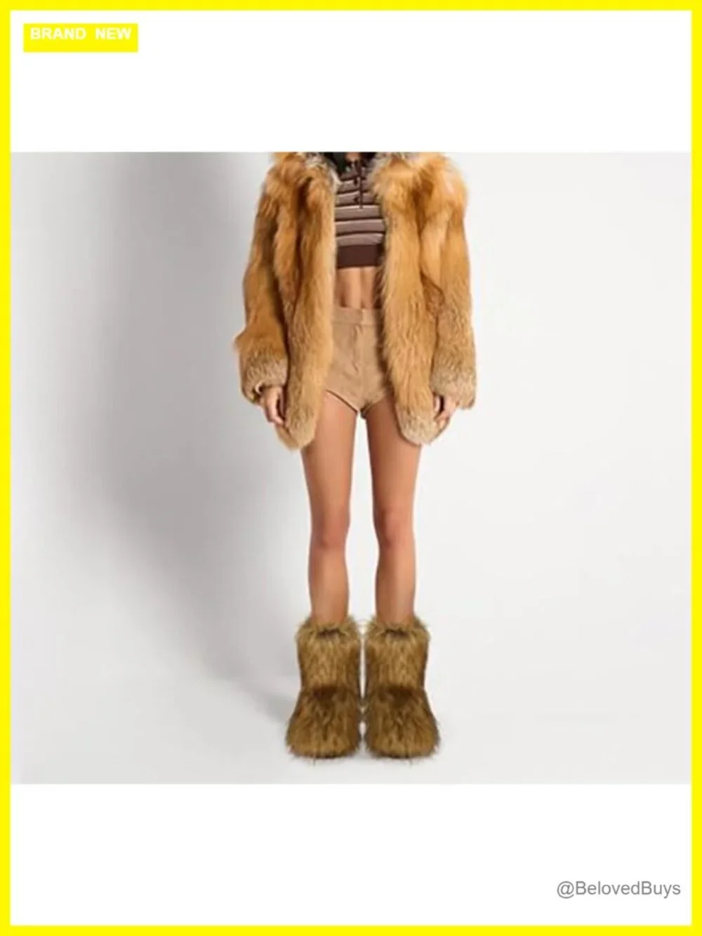 Faux Fur Fluffy Platform Ankle Booties Winter Snow Boots Y2K